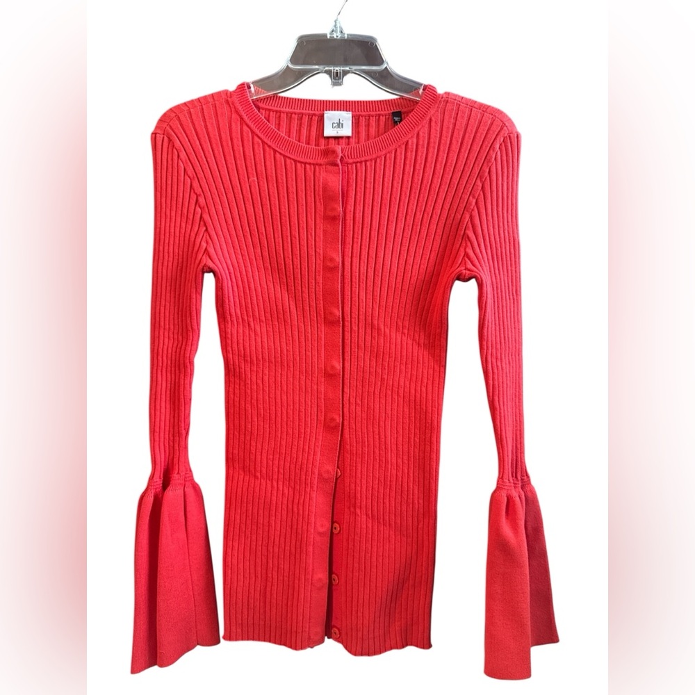 CAbi Trumpet Cardi Red Ribbed Sweater